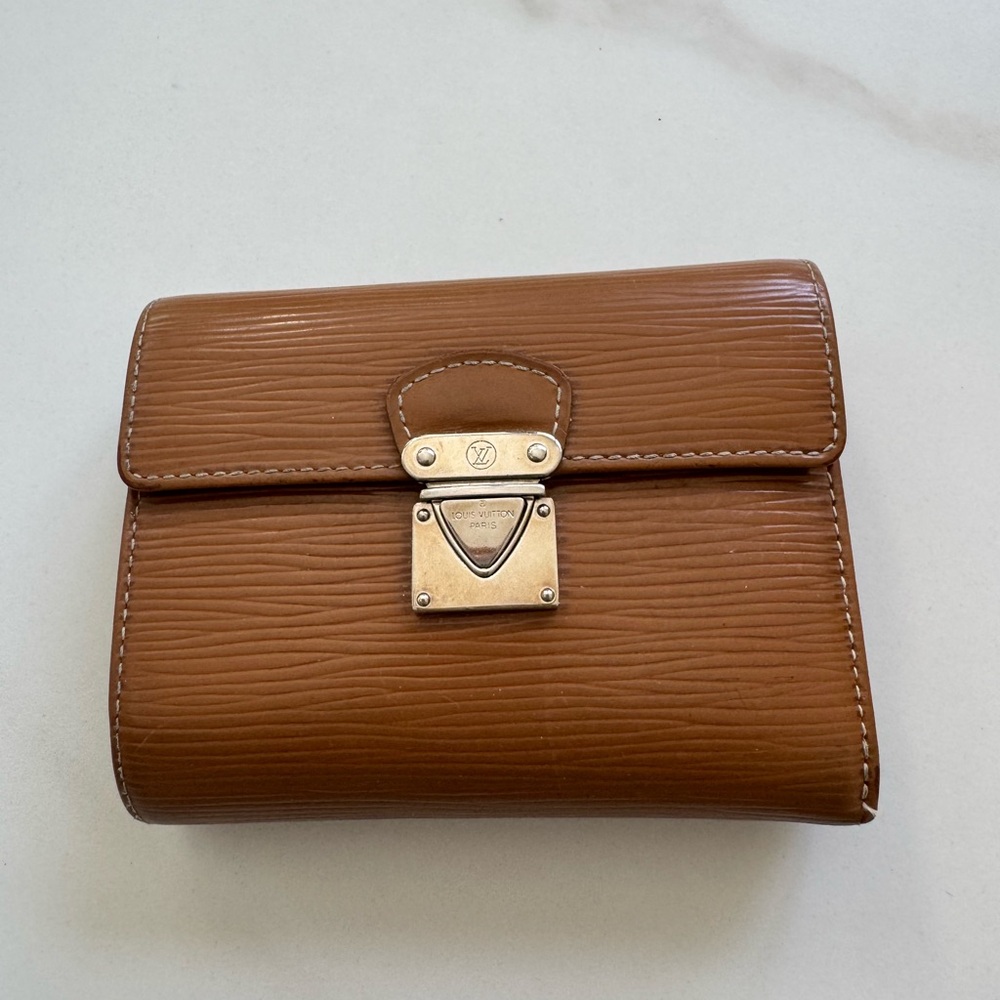 Louis Vuitton Tan Leather Clutch with Silver Hardware , box included